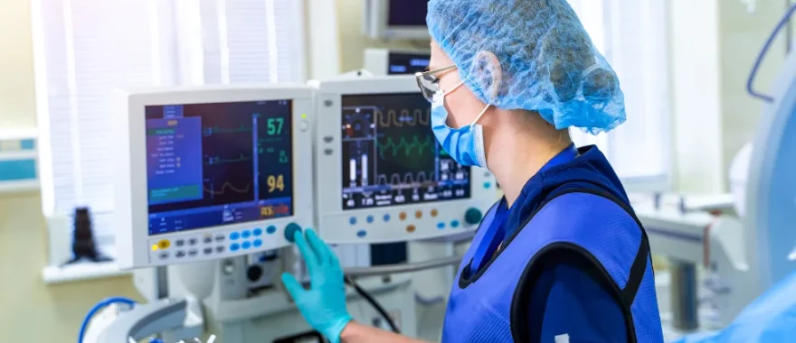 Hospital administrator reviewing medical equipment rental options